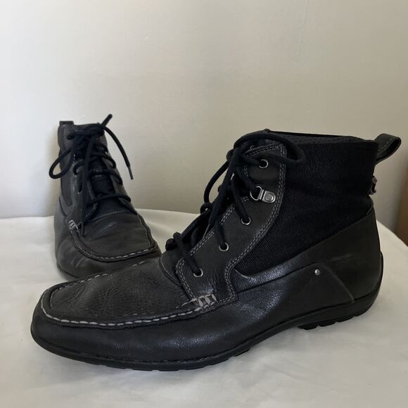 CALVIN KLEIN Hank Leather & Canvas Driving Ankle Lace Utility Boots, Black- 10 - Picture 1 of 8